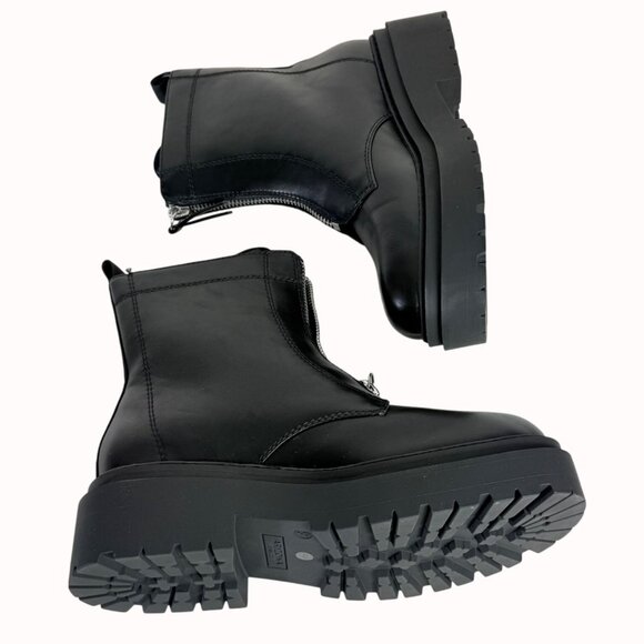 Edgy Black Combat Ankle Boots Size 9 Chunky Lug Platform Front Zipper Biker Goth - Picture 5 of 16